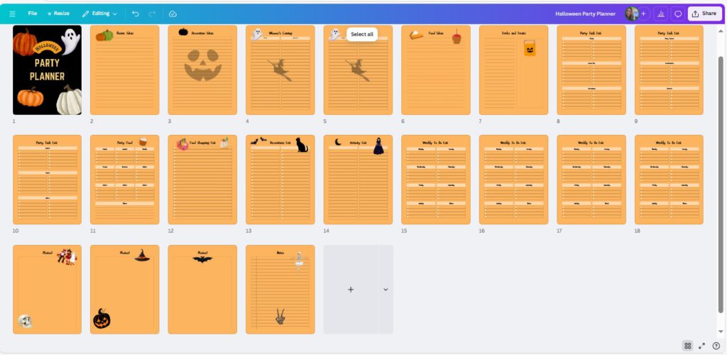Halloween party planner in Canva