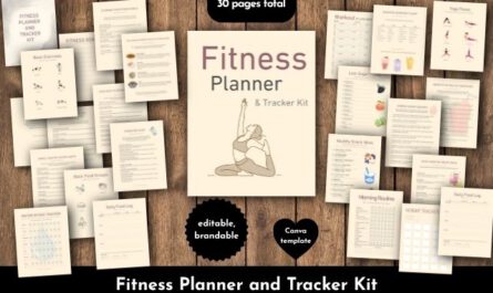 fitness planner tracker kit all pages canva template private label rights