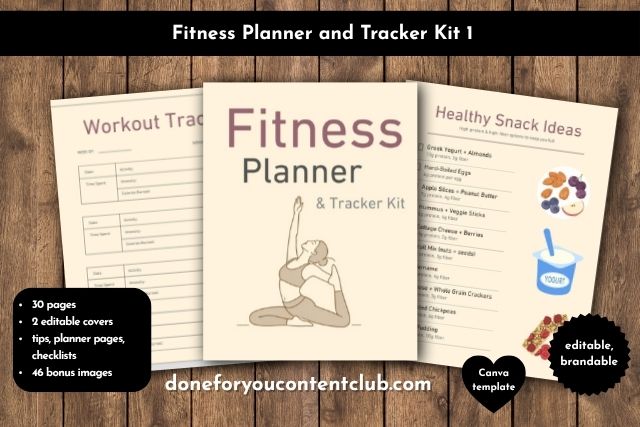 fitness planner tracker kit in canva private label rights