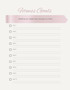 wedding day fitness planner page