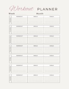 wedding weight loss workout planner page